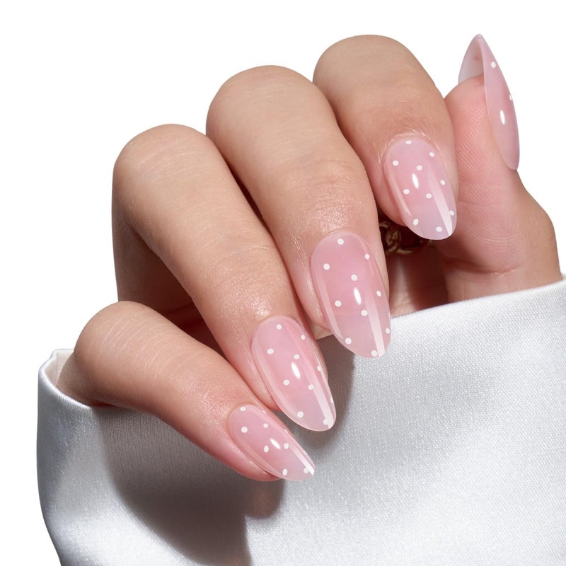 modelones Pink Valentine Press on Nails Almond, Polka Dot Short Fake Nails, Reusable Nail Kit with Nail Glue Adhesive Tabs Mini Nail File, Nails Press Ons 32Pcs 16size, Women Girl Gift ﻿ - Image 1